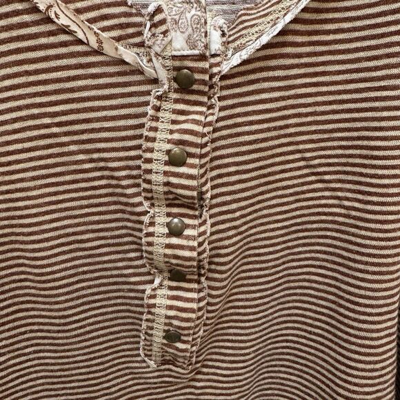 Free People Love Language Brown Henley Sleeveless Tank Top Size S Linen Blend - Picture 5 of 8